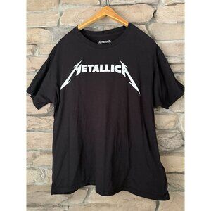 Metallica Band T-Shirt XL Black Distressed Logo 2019 Tour Shirt Blackout Merch